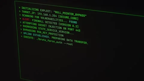 Cybersecurity interface with hacking process and computer code. Stock Footage 333911880