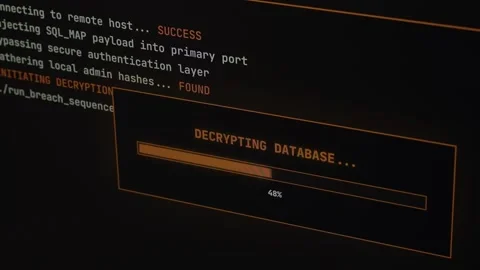 Cybersecurity interface with hacking process and computer code. Stock Footage 333911894
