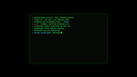 Cybersecurity interface with hacking process and computer code. Stock Footage 333911896