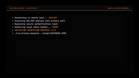 Cybersecurity interface with hacking process and computer code. Stock Footage 333911903
