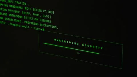 Cybersecurity interface with hacking process and computer code. Stock Photos