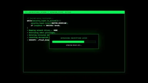 Cybersecurity interface with hacking process and computer code. Stock Photos