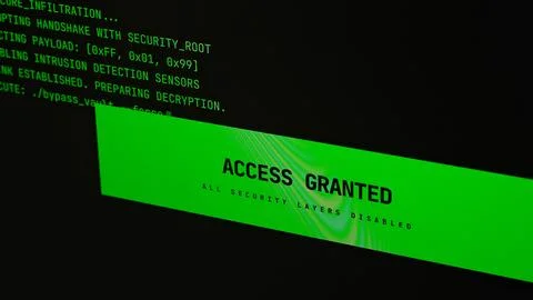 Cybersecurity interface with hacking process and computer code. Stock Photos