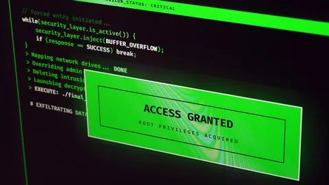 Cybersecurity interface with hacking process and computer code. Stock Photos