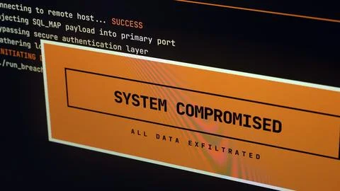 Cybersecurity interface with hacking process and computer code. Stockfoto's