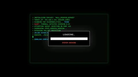 Cybersecurity interface with hacking process and computer code. Stock Photos