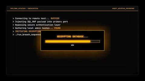 Cybersecurity interface with hacking process and computer code. Stockfoto's