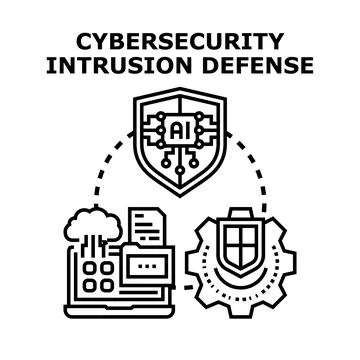 Cybersecurity intrusion defense concept with artificial intelligence protecti Stock Illustration
