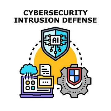 Cybersecurity intrusion defense concept with artificial intelligence protecti Stock Illustration