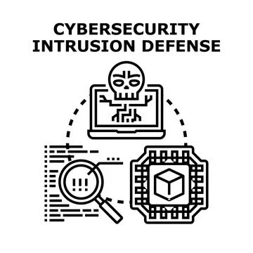 Cybersecurity intrusion defense system protecting digital data Stock Illustration