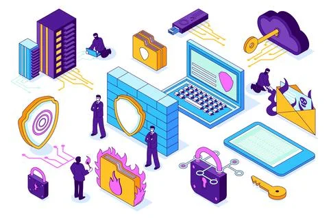 Cybersecurity Isometric Elements Stock Illustration