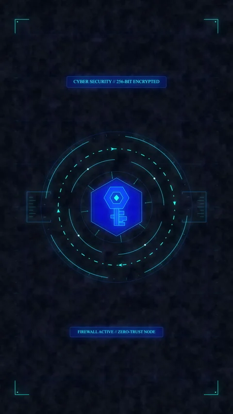 Cybersecurity key icon animation digital data protection, tech interface Stock Footage 348326734