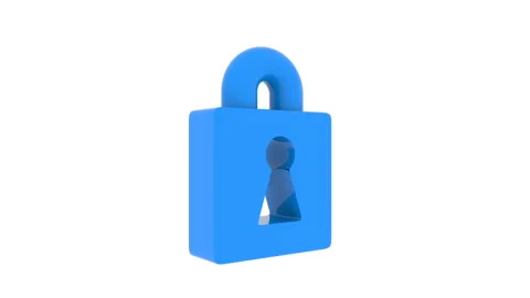 Cybersecurity. A large blue padlock symbolizes strong protection. Seamless loop. Stock Footage 129586957