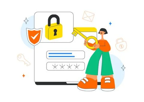 Cybersecurity Literacy Illustration Featuring Digital Data Protection With .. Stockillustratie