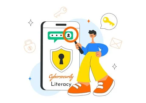 Cybersecurity Literacy Illustration Featuring Digital Data Protection With .. Stockillustratie