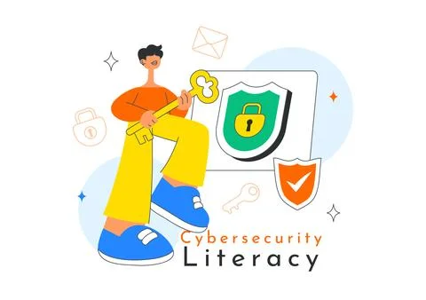 Cybersecurity Literacy Illustration Featuring Digital Data Protection With .. Stockillustratie