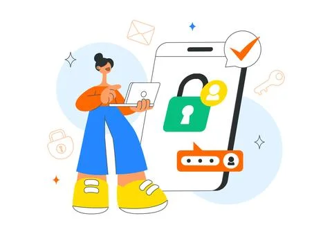 Cybersecurity Literacy Illustration Featuring Digital Data Protection With .. Stockillustratie