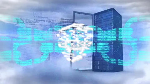 Cybersecurity lock animation over data servers and binary code Video stock 305292485