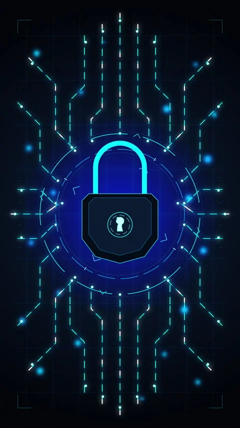 Cybersecurity lock data protection firewall encryption digital security Stock Footage 347557455