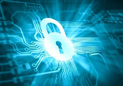 Cybersecurity Lock on Digital Circuit Board Background Stock Illustration