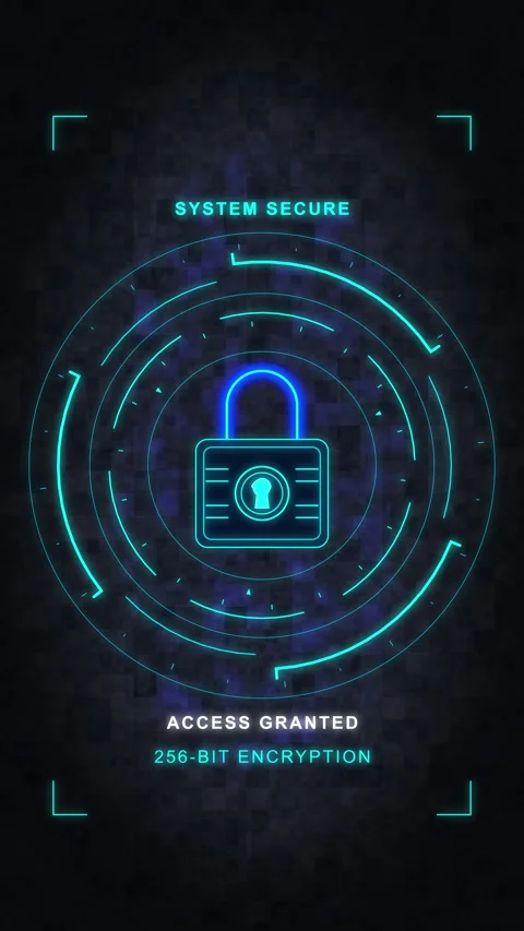 Cybersecurity lock icon animation with 256-bit encryption system secure Stock Footage 348326731