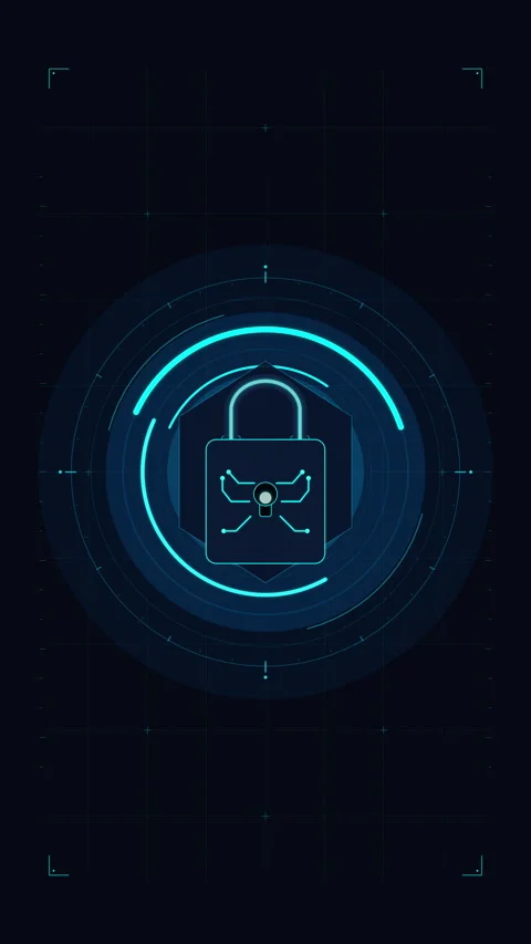 Cybersecurity lock icon animation, digital technology, data safety Stock Footage 347557550