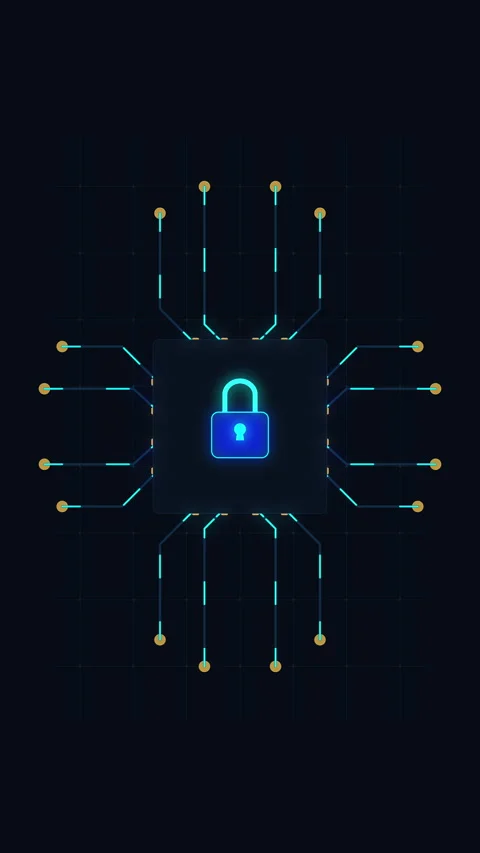 Cybersecurity lock icon animation with digital network circuit Stock Footage 348326723