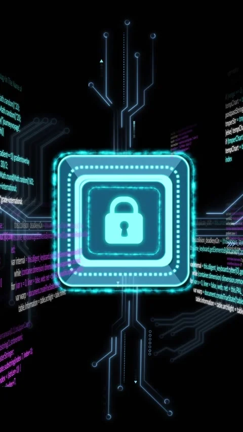 Cybersecurity lock icon over digital code and circuit board animation Stock Footage 342015644