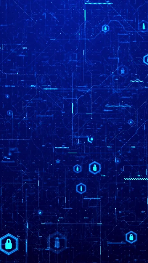 Cybersecurity Lock Icons on Blue Digital Network Interface Stock Footage 341360122