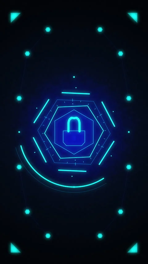 Cybersecurity lock interface hud technology digital protection secure network Stock Footage 347557759