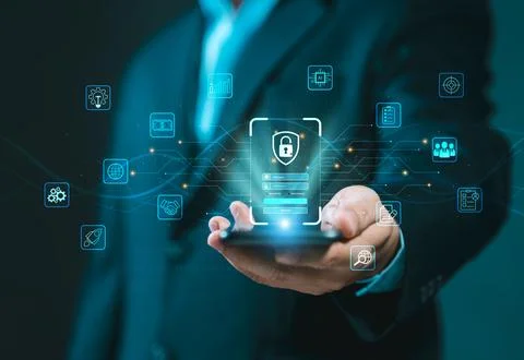 Cybersecurity lock key access and encryption secure access to user's person.. Stock Photos