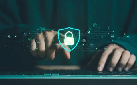 Cybersecurity lock key access and encryption secure access to user's person.. Stock Photos