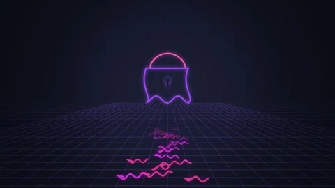 Cybersecurity Lock Neon Icon on Digital Grid Background, Futuristic Data Se.. Stock Footage 348231562