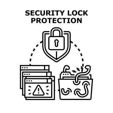 Cybersecurity lock protection blocking system security threat Stock Illustration