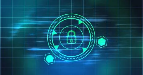 Cybersecurity lock showing connectivity learning mark concept. Binary codin.. Stockillustratie