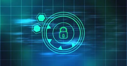 Cybersecurity lock showing connectivity learning mark concept. Binary codin.. Stockillustratie