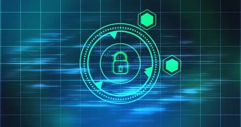 Cybersecurity lock showing connectivity learning mark concept. Binary codin.. Stockillustratie