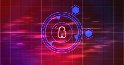 Cybersecurity lock showing connectivity learning mark concept. Binary codin.. Stockillustratie