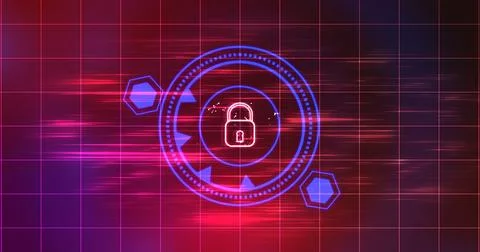 Cybersecurity lock showing connectivity learning mark concept. Binary codin.. Stockillustratie