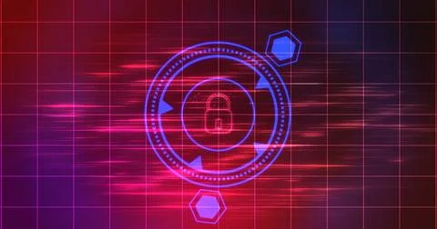 Cybersecurity lock showing connectivity learning mark concept. Binary codin.. Stock Illustration