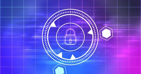 Cybersecurity lock showing connectivity learning mark concept. Binary codin.. イラスト素材