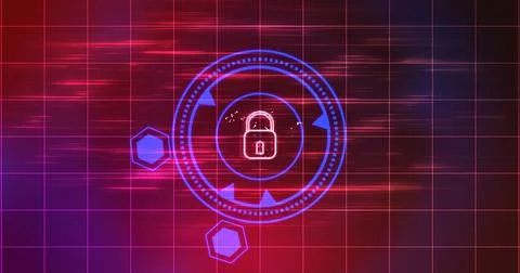 Cybersecurity lock showing connectivity learning mark concept. Binary codin.. Stock Illustration