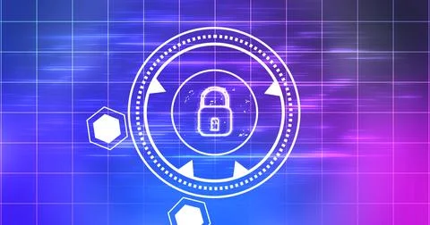 Cybersecurity lock showing connectivity learning mark concept. Binary codin.. Stock Illustration