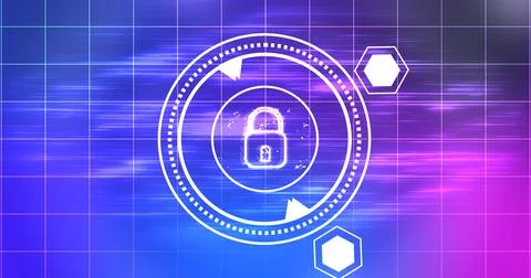 Cybersecurity lock showing connectivity learning mark concept. Binary codin.. Stockillustratie