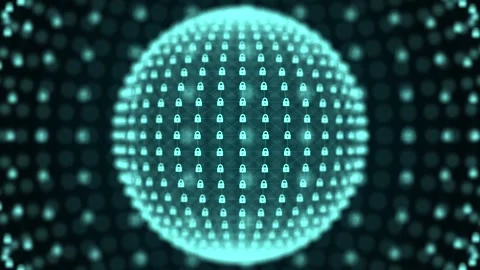 Cybersecurity Lock Sphere Animation. Futuristic Blue Digital Data Protection. Stock Footage 320530637