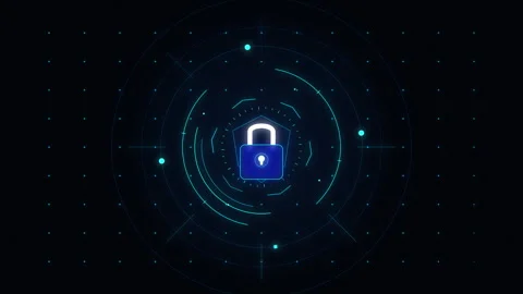 Cybersecurity lock technology security protection digital network data privacy Stock Footage 347557769