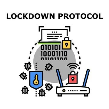 Cybersecurity lockdown protocol protecting network data and system Stock Illustration