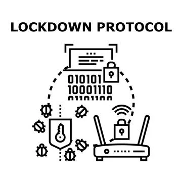 Cybersecurity lockdown protocol protecting network data and system Stock Illustration