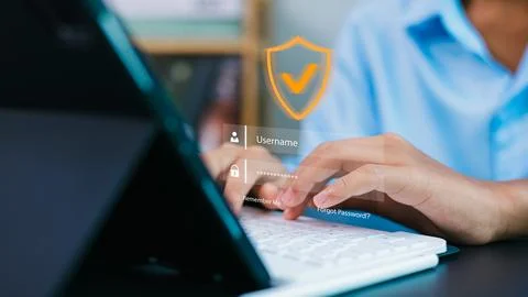 Cybersecurity Login Authentication and Data Protection Concept Stock Photos