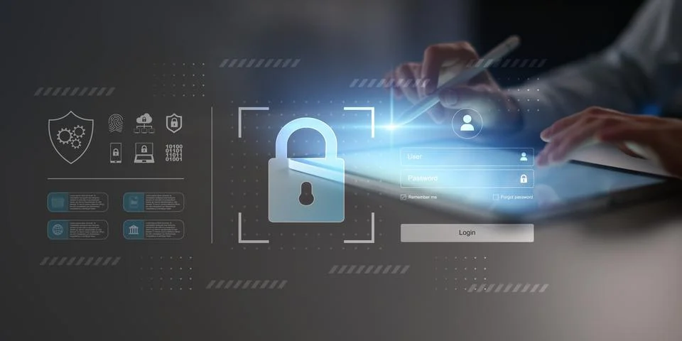 Cybersecurity Login Authentication System for User Access Control and Data .. Fotos de archivo